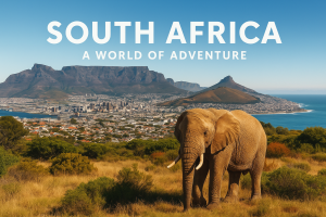Südafrika Reise – Safari mit Elefant und Löwe, Kapstadt mit Tafelberg und Stränden