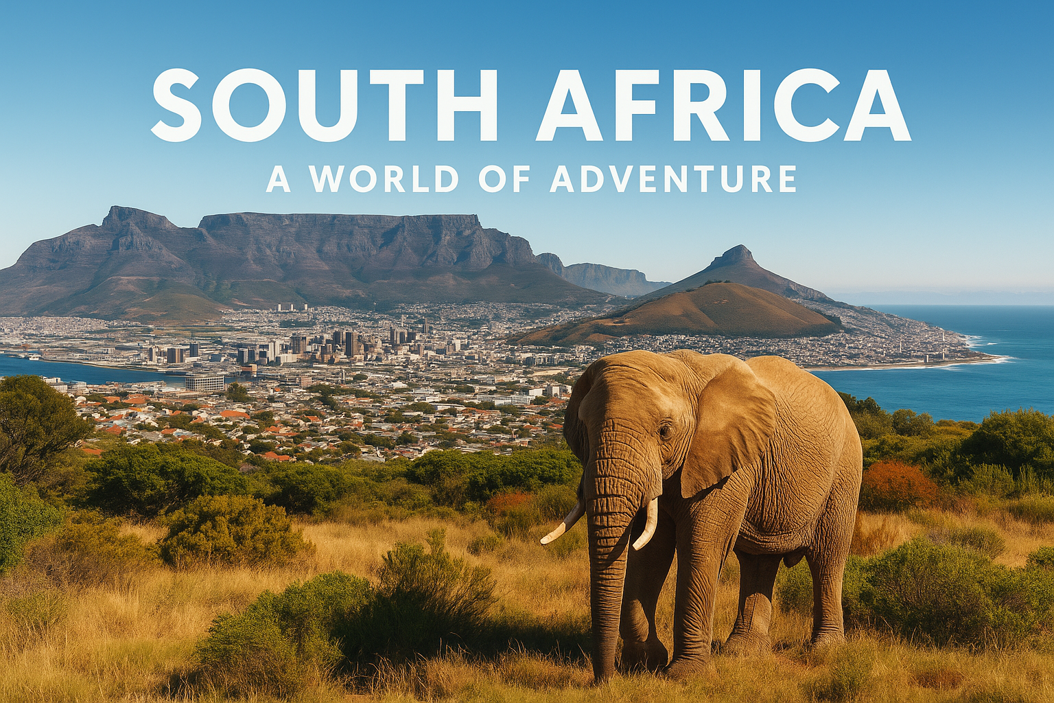 Südafrika Reise – Safari mit Elefant und Löwe, Kapstadt mit Tafelberg und Stränden